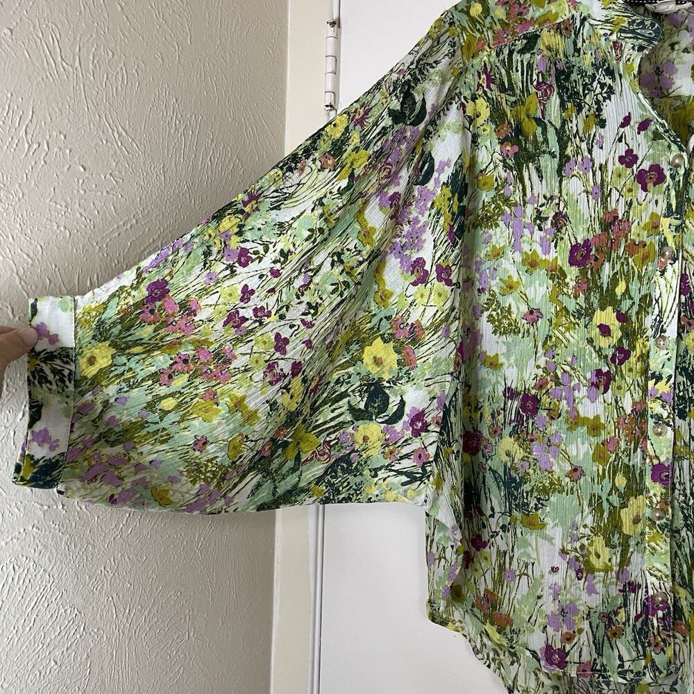 Anthropologie Pilcro Green watercolor floral button down dolman top small - Picture 6 of 7